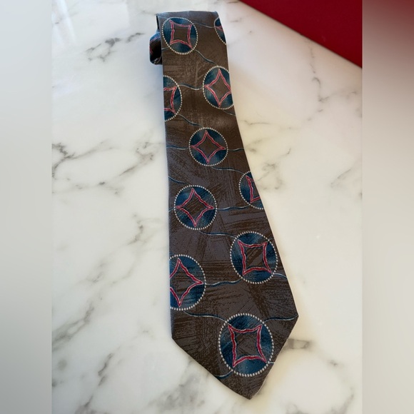 GIORGIO ARMANI vintage grey, blue and red men’s tie - Picture 3 of 8